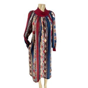 Moon beams Aztec Light weight fleece mock neck long sleeve midi dress Size M/L